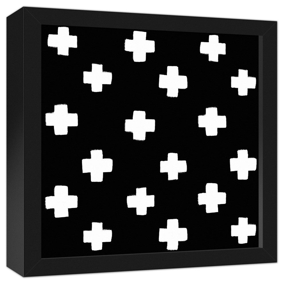 Black and White Swiss Cross Framed Canvas, 12"x12"