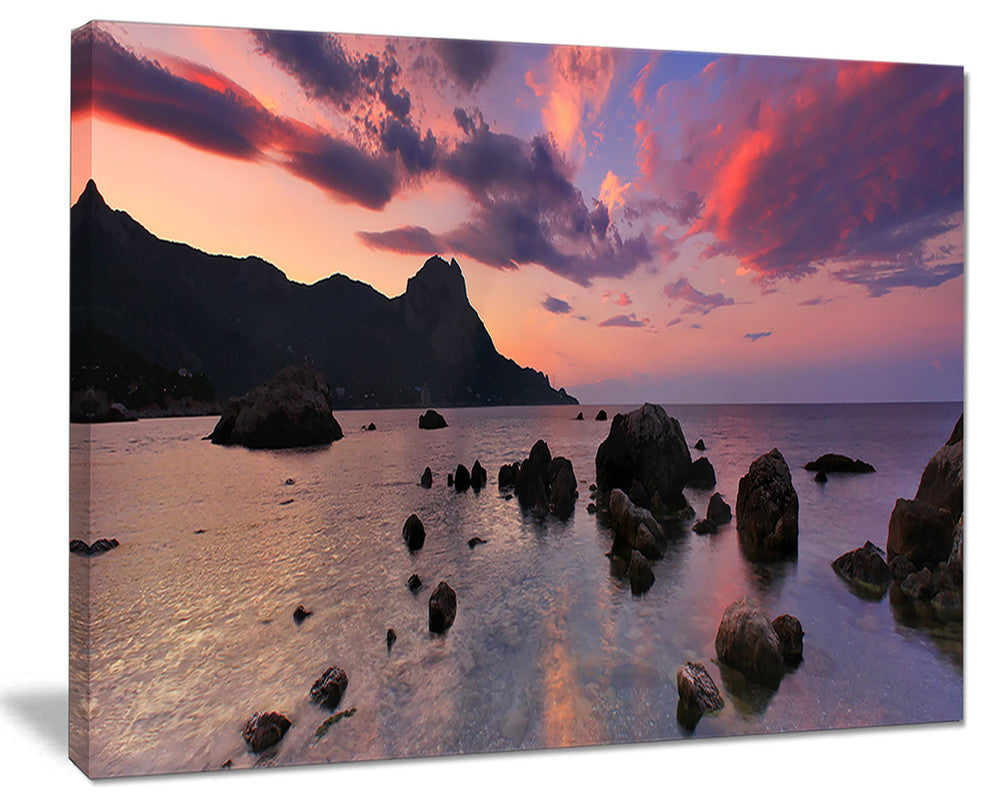"Rocky Colorful Beach Panorama" Modern Seashore Canvas Art, 40"x30"