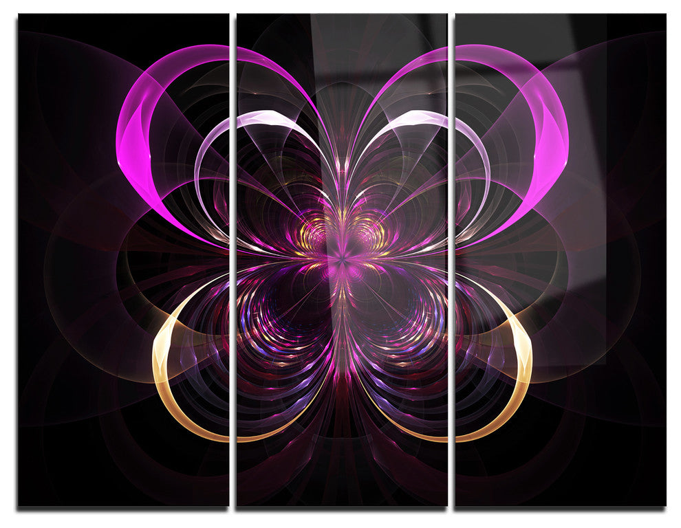 "Fractal Purple Flower in Dark" Metal Wall Art, 3 Panels, 36"x28"