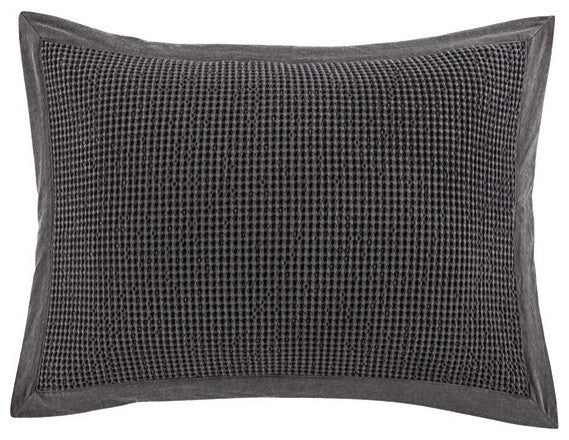 Stonewashed Cotton Waffle Weave Pillow Shams, Set of 2, Slate, King