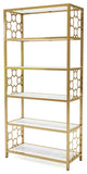 Contemporary Bookcase, Geometric Design & Open Shelves With Glass Panels, Gold