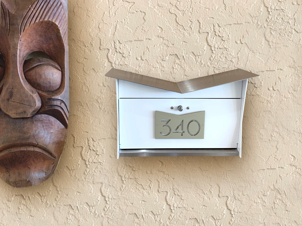 ButterFly Box: Contemporary, Modern, Wall-Mounted Mailbox in White and Gold