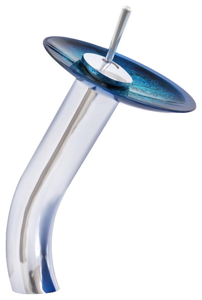 The Fresca Rectangle Shallow Blue Foiled Glass Bath Sink Combo Faucet Drain, Chrome