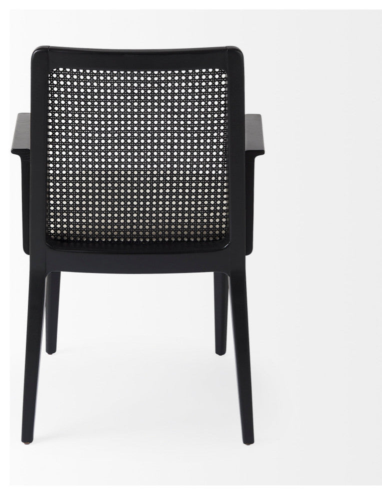 Clara Cream Fabric Seat And Cane Back With Black Solid Wood Frame Dining Chair
