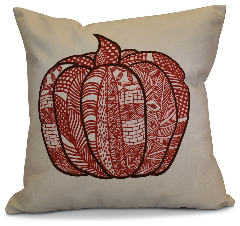 Pumpkin Patch Geometric Print Outdoor Pillow, Red, 16"x16"