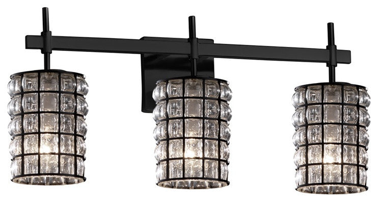 Union 3-Light Bath Bar, Cylinder, Matte Black, Grid With Clear Bubbles, LED