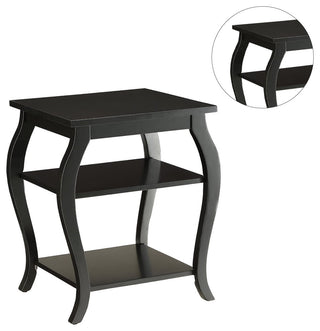 End Table with 2 Lower Shelves, Black