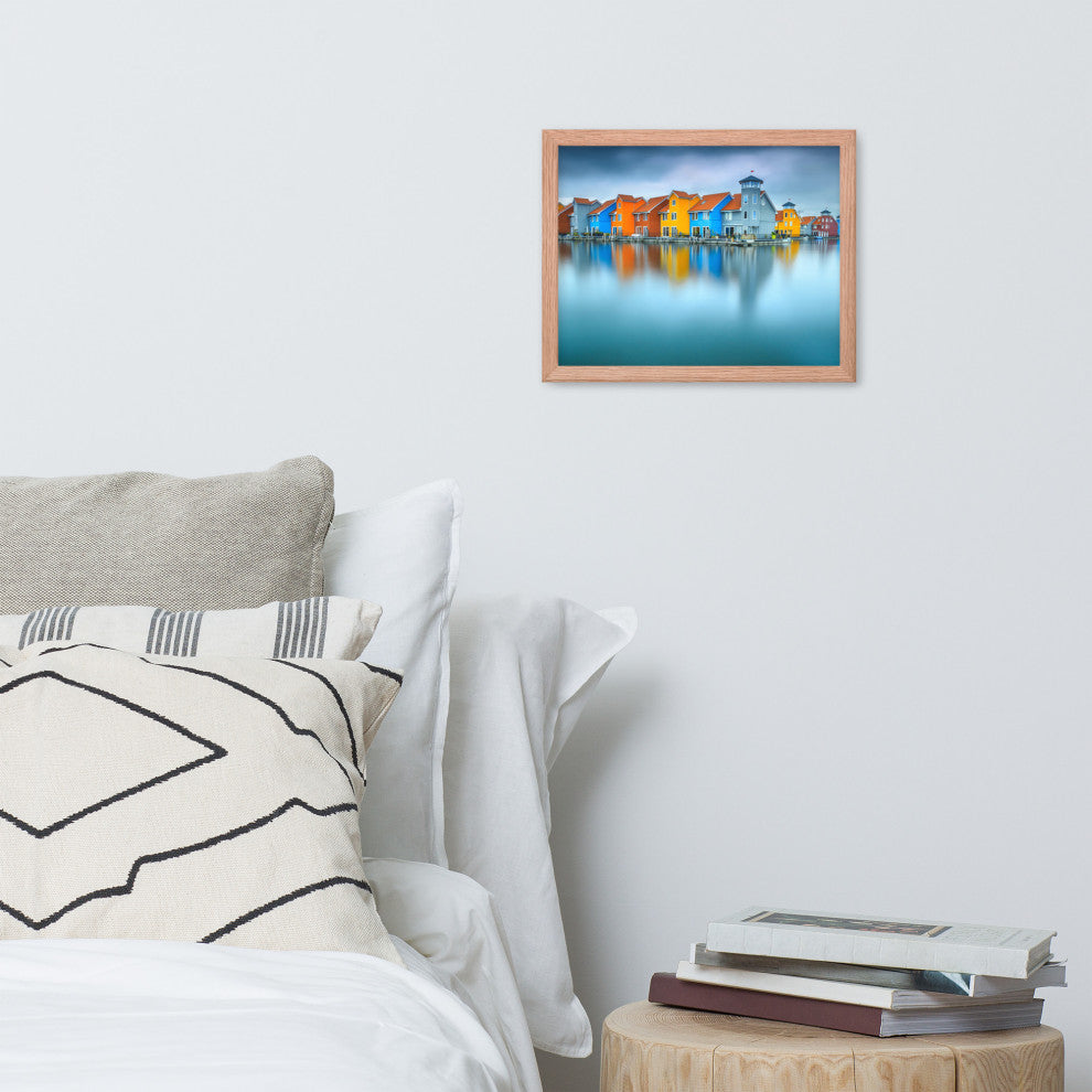 Blue Morning at Waters Edge Landscape Framed Photo Paper Wall Art Prints, Red Oak, 11" X 14"