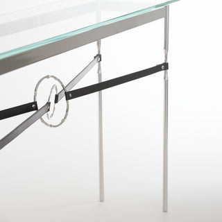 Equus Console Table, Sterling Finish - Sterling Accents - Black Leather Strap