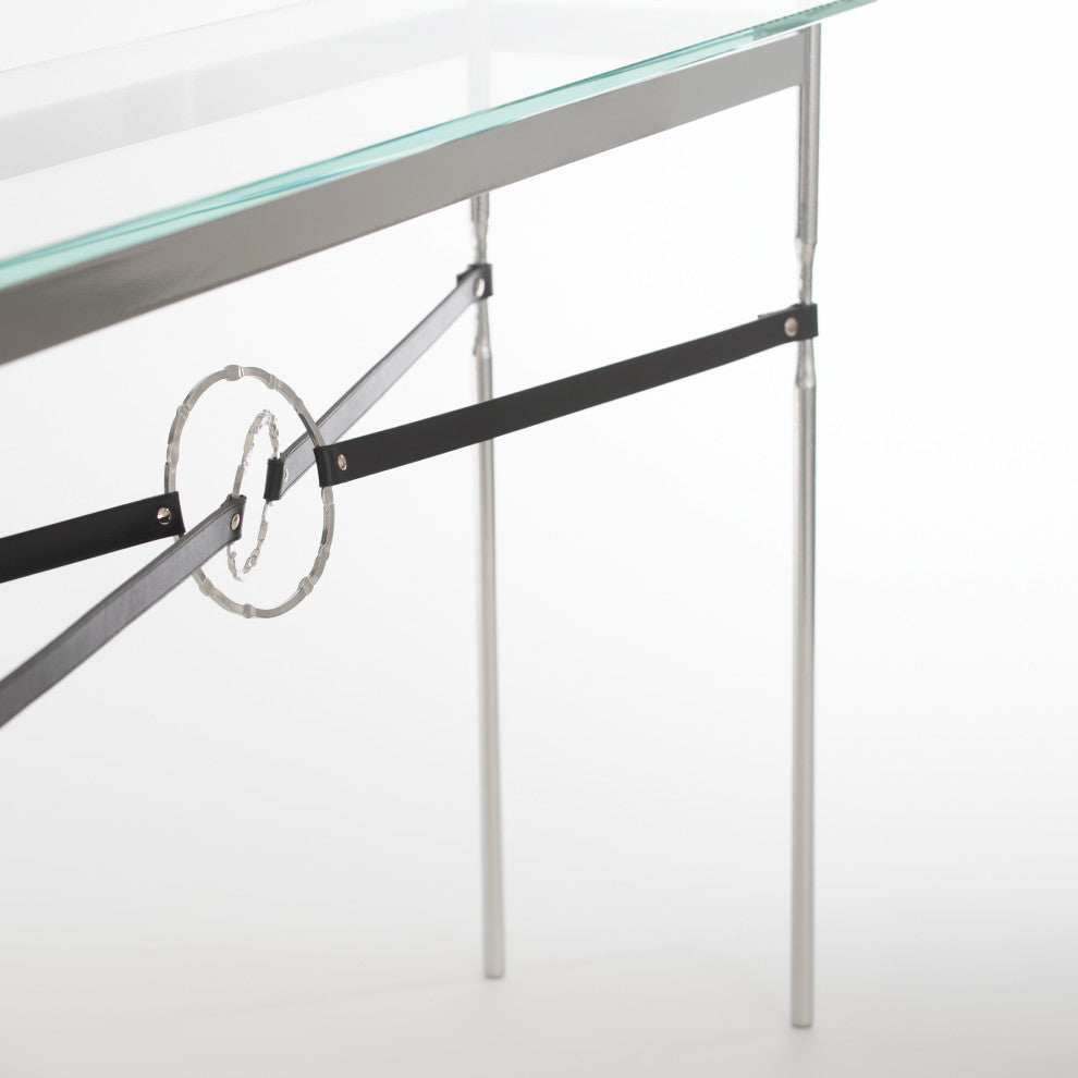 Equus Console Table, Sterling Finish - Sterling Accents - Black Leather Strap