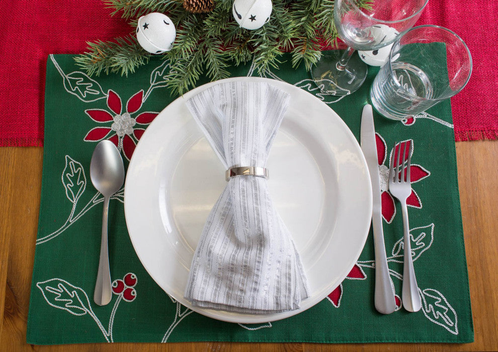 Placemat Embroidered Poinsetta, Set Of 4