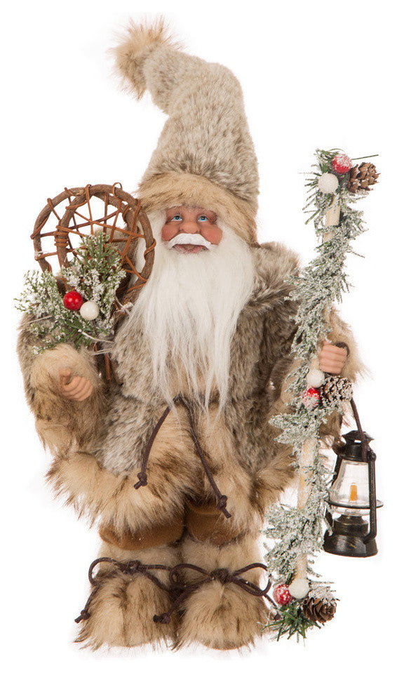 12"H Faux Fur Santa Figurine
