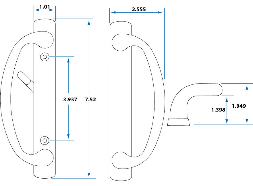 Charlotte Sliding Door Handle With 3-15/16" CTC Screwholes, White