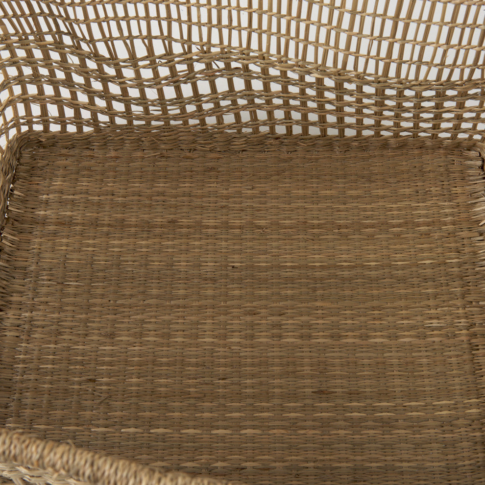 Bellisa Medium Brown Seagrass Rectangular Basket With Handles, 2-Piece Set