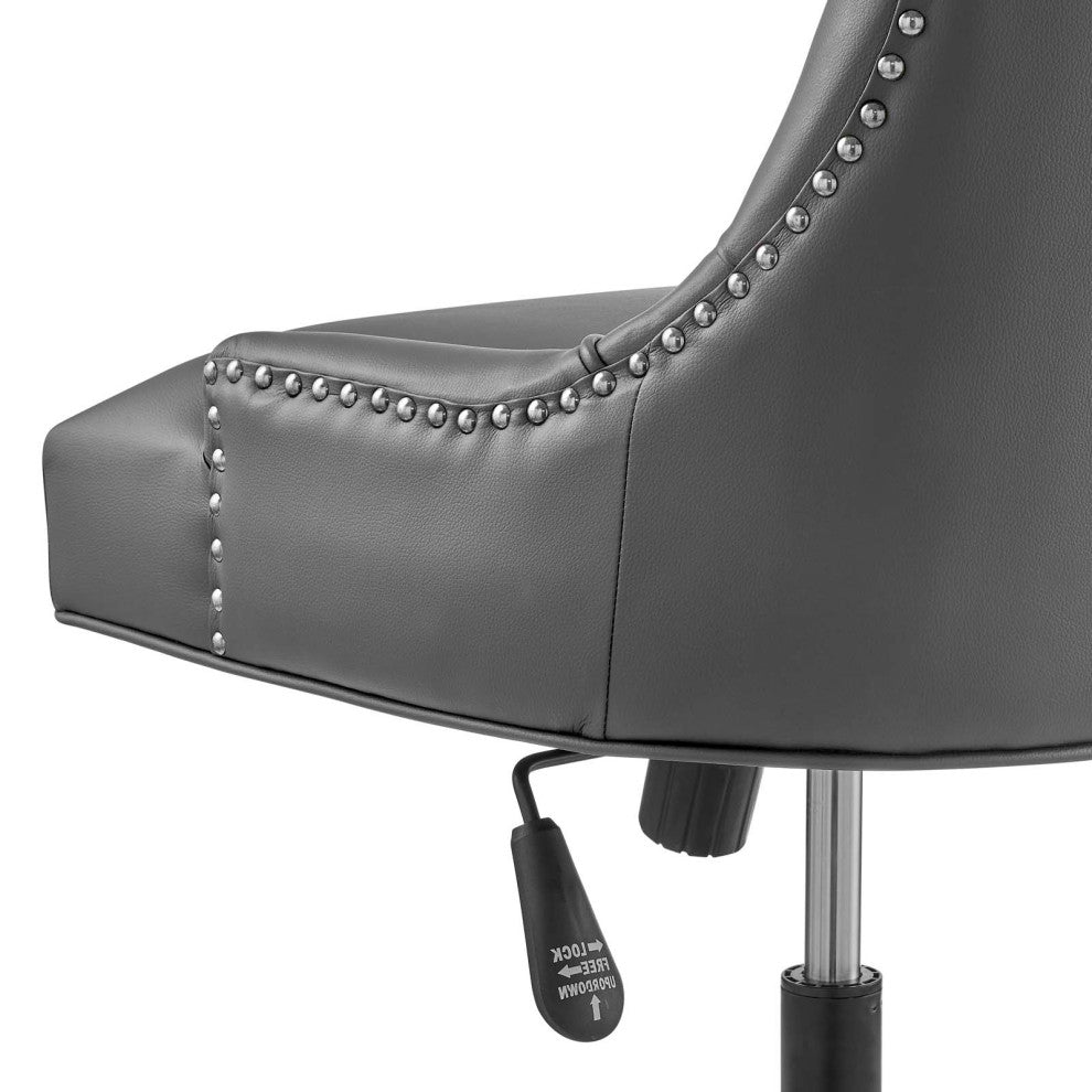 Computer Work Desk Tufted Chair, Faux Vegan Leather, Black Gray, Home Office