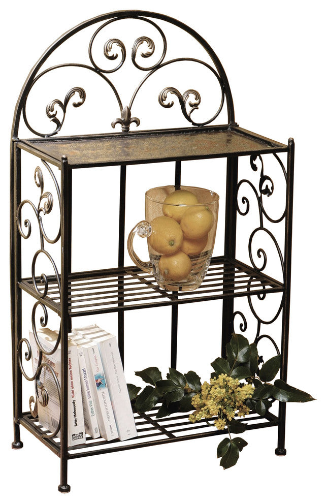 Decorative 32" Metal Folding Shelf With Wrought Iron Motif