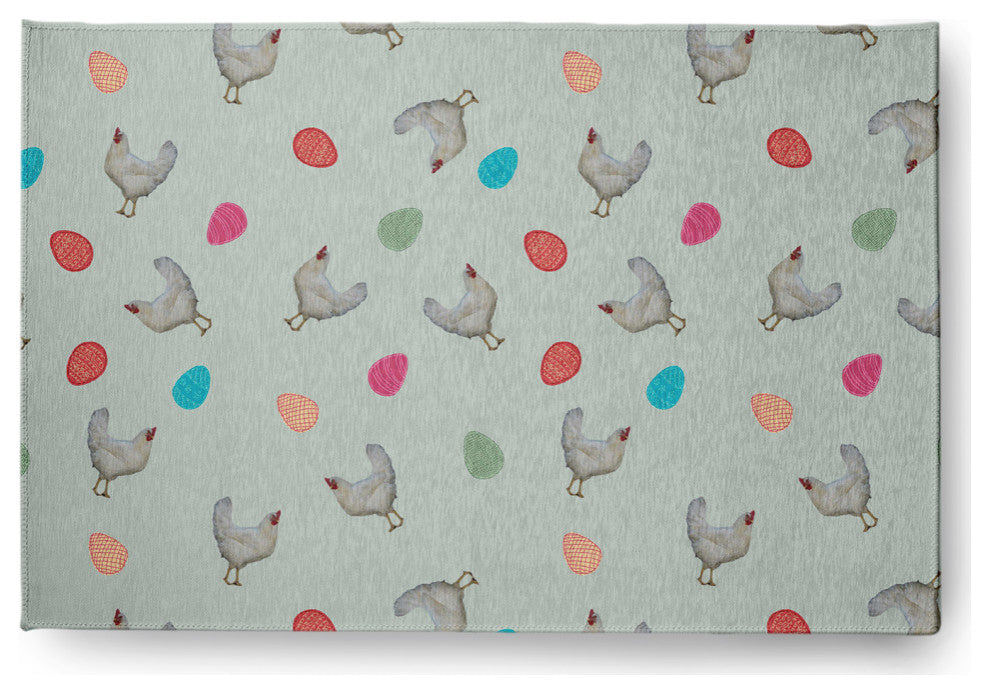 Chickens and Eggs Easter Chenille Rug, Breezeway Green, 4'x6'