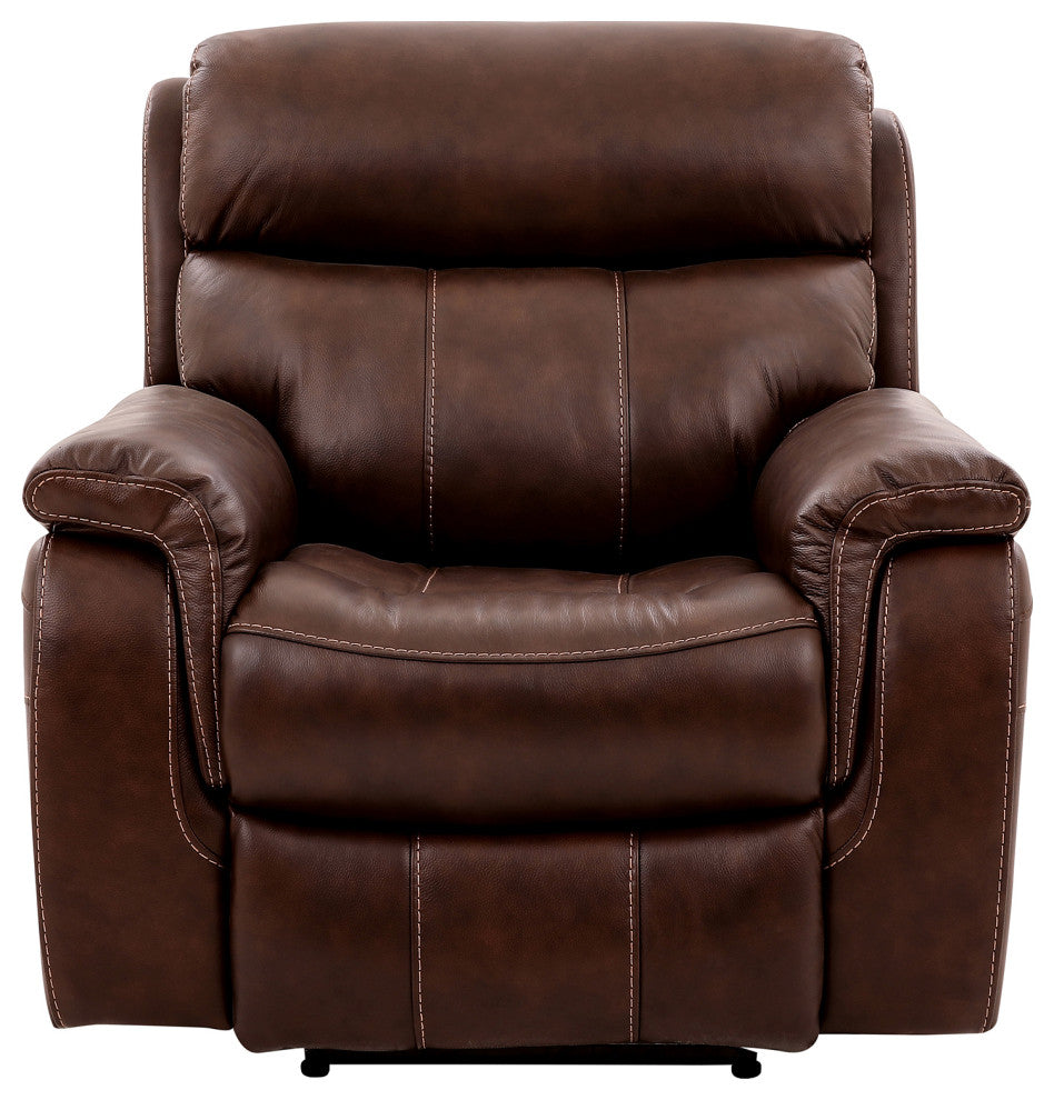 Montague Dual Power Recliner Chair, Brown Genuine Leather