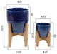 10" and 6.6" Pharaoh Ceramic Planter On Wood Stand,Set of 2