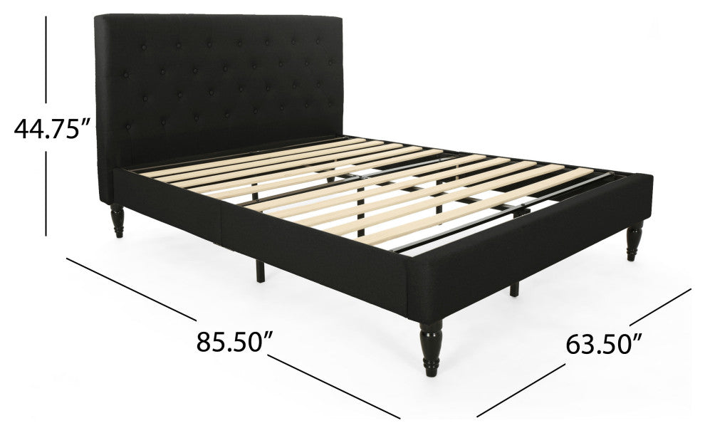 Agnes Fully-Upholstered Low-Profile Queen-Size Platform Bed Frame, Black