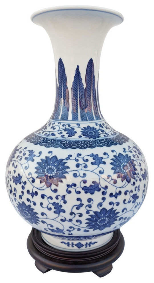 13" Chinese Blue and White Porcelain Ball Vase