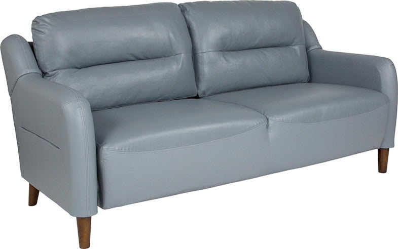 Newton Hill Upholstered Bustle Back Sofa in Gray Leather