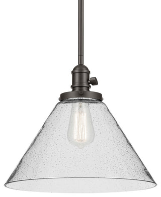 Avery 11.75" 1-Light Cone Pendant With Clear Seeded Glass, Olde Bronze