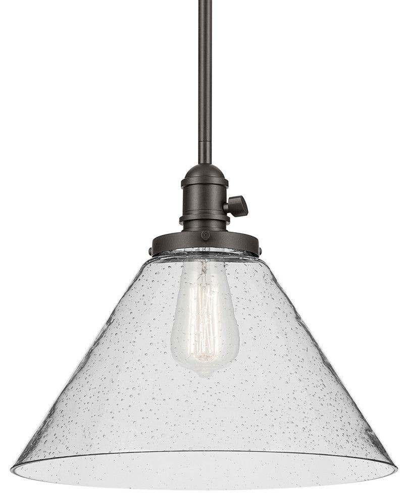 Avery 11.75" 1-Light Cone Pendant With Clear Seeded Glass, Olde Bronze