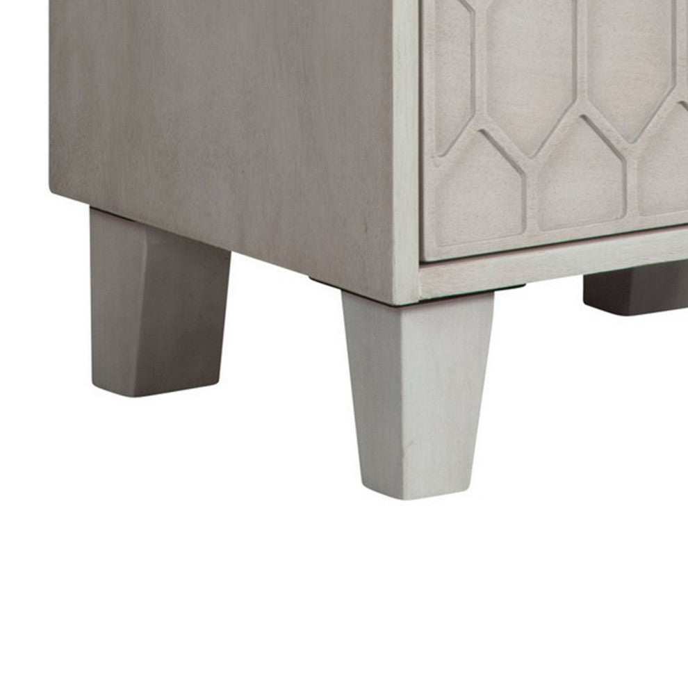 Benzara BM284279 Rue 26" 2 Drawer Nightstand Honeycomb Design, Light Gray