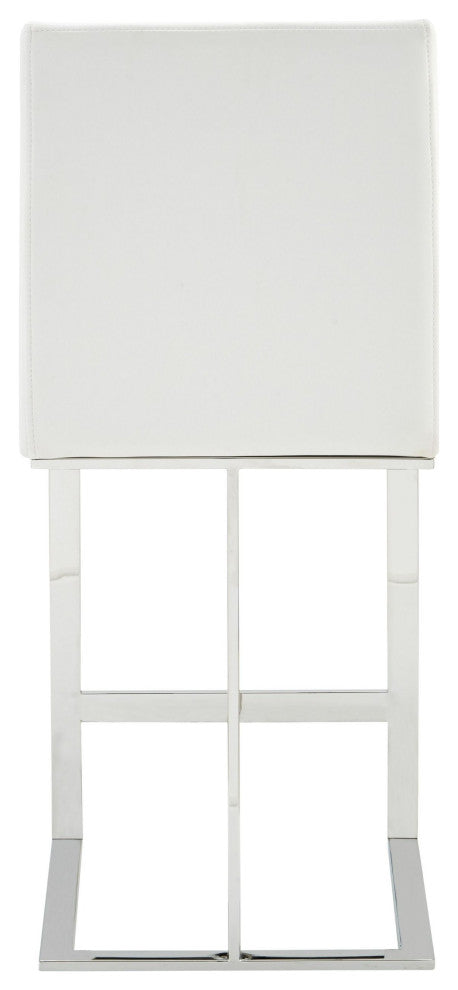Modrest Frankie - Modern White Vegan Leather + Stainless Steel Counter Chair