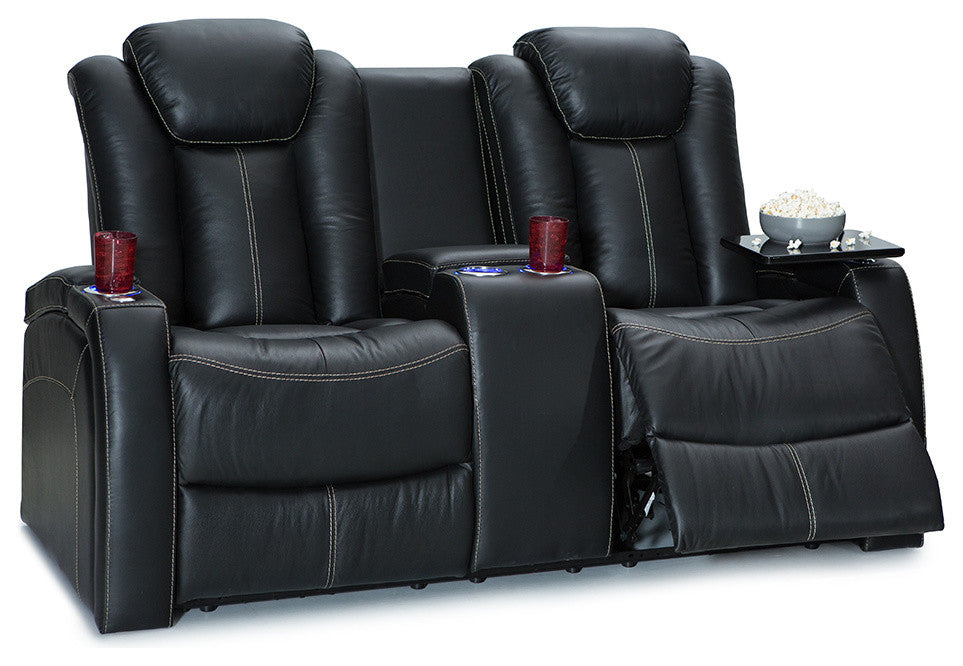 Seatcraft Republic Leather Home Theater Seating Power Loveseat, Black