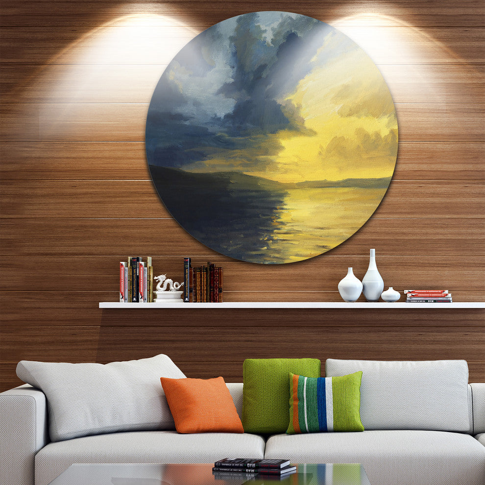 Sunset Of Light And Shadows, Landscape Painting Round Wall Art, 23"