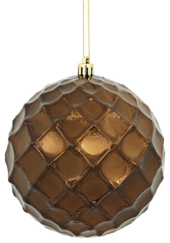 Vickerman N174275D 4.75" Chocolate Shiny Diamond Bauble Ornament, 4 Per Bag