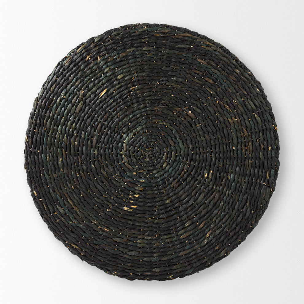 Dina 75Lx75Wx45H Black Cornhusk and Water Hyacinth Round Coffee Table Pouf