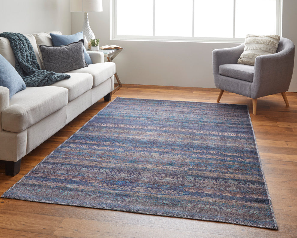 Weave & Wander Welch Oriental Machine Washable Blue/Green Rug, 2'x3'