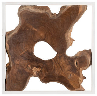 Framed Slice Wall Tile, Teak Wood, White Frame