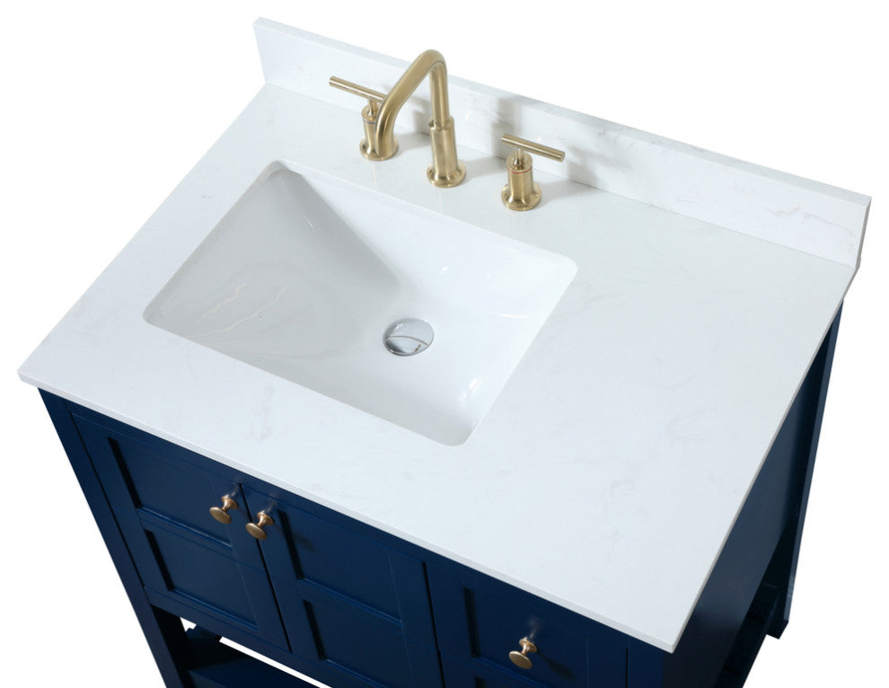 Tobias 32" Single Bathroom Vanity, Blue, With Backsplash
