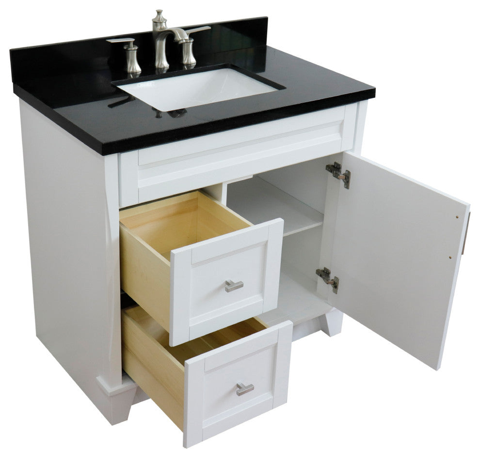 37" Single Sink Vanity, White Finish With Black Galaxy Granite