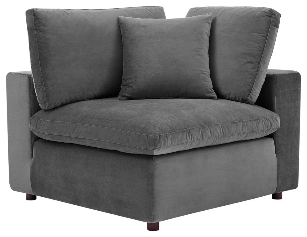Commix Down Filled Overstuffed Performance Velvet 3-Seater Sofa Gray