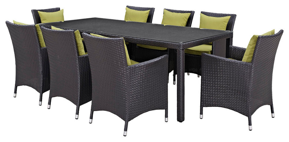9 Piece Outdoor Dining Set, Faux Wicker Rattan, Green