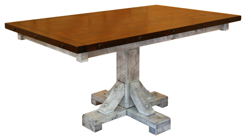 Barnwood Style Timber Peg Pedestal Dining Table, Thunder White and Michael's Cherry, 36" X 48"