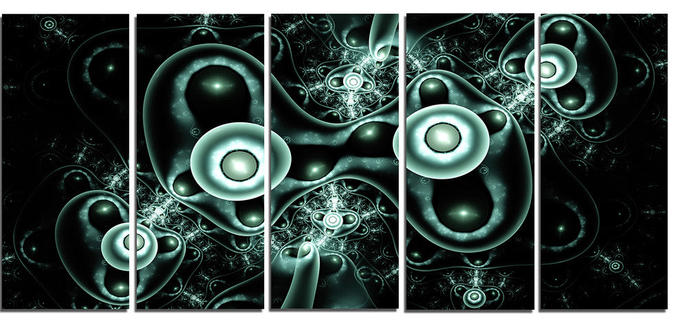 Blue on Black 3D Surreal Design, Abstract Canvas Art Print, 60"x28", 5 Panels