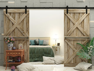 Sliding Barn Door Hardware for Double Door, Classic Design, 12'