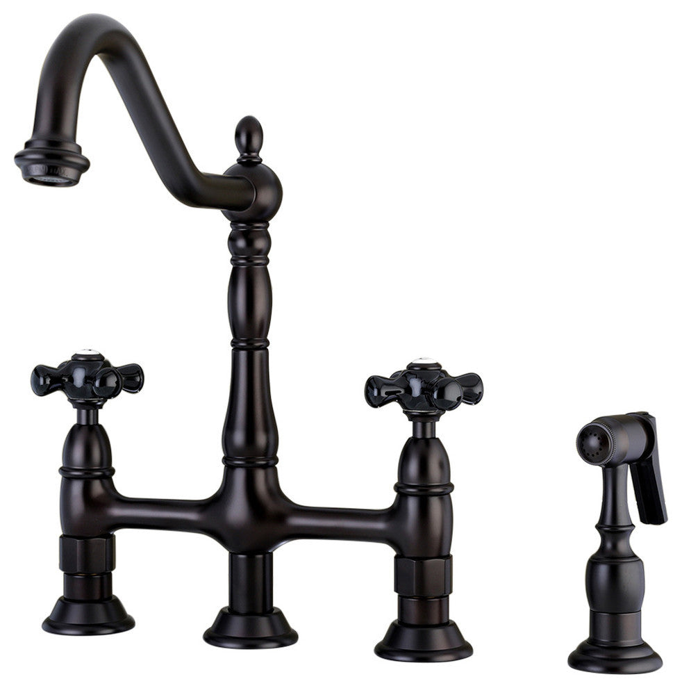 Kingston Brass Bridge Kitchen Faucet With Brass Sprayer, Oil Rubbed Bronze