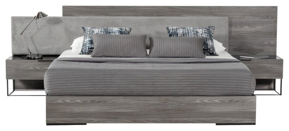 Nova Domus Enzo Italian Modern Gray Walnut and Fabric Bed, California King