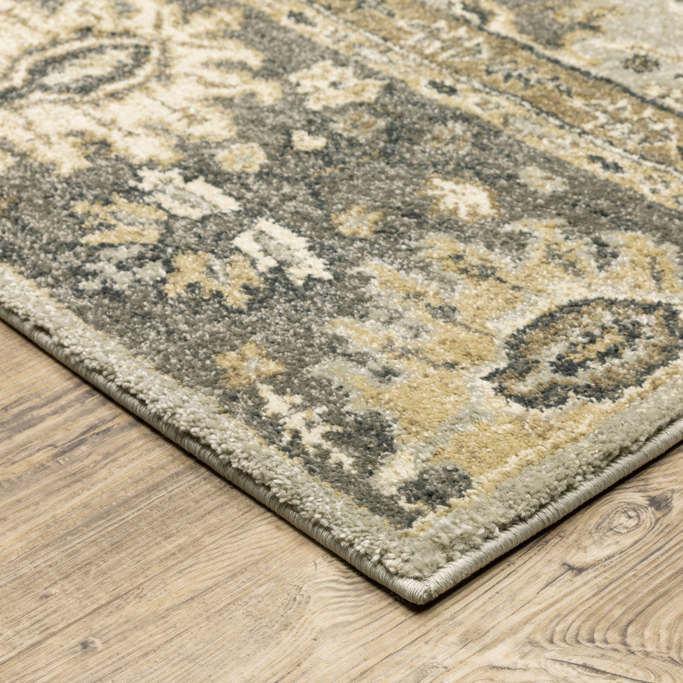 Fleming Wide Border Stone and Tan Area Rug, 5'3"x7'6"