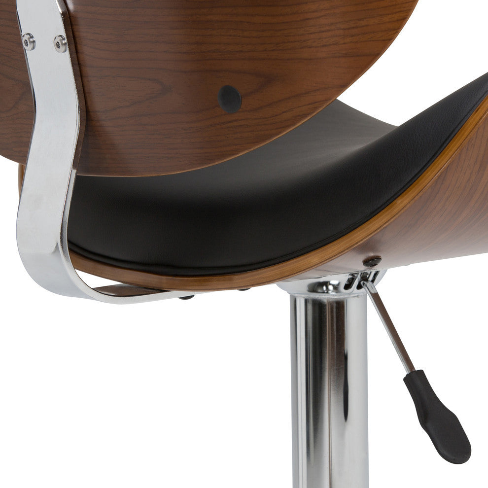 Marana Bentwood Adjustable Swivel Bar Stool, Black Faux Leather