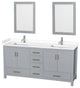 72"DBL Bathroom Vanity Gray, White Cult. Marble Countertop, Sinks, 24" Mirrors