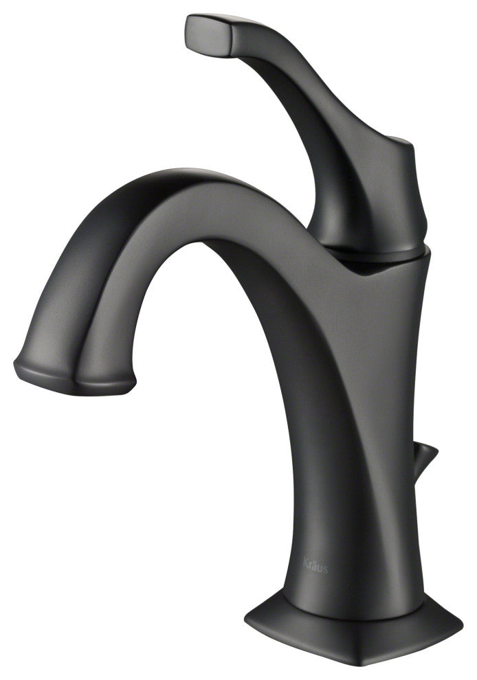 Kraus Arlo Single Handle Basin Faucet, Lift Rod Drain, Matte Black, Set of 2