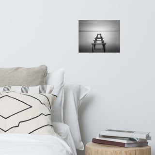 Soft Lake & Abandoned Pier Black & White Landscape Photo Loose Wall Art Print, 11" X 14"